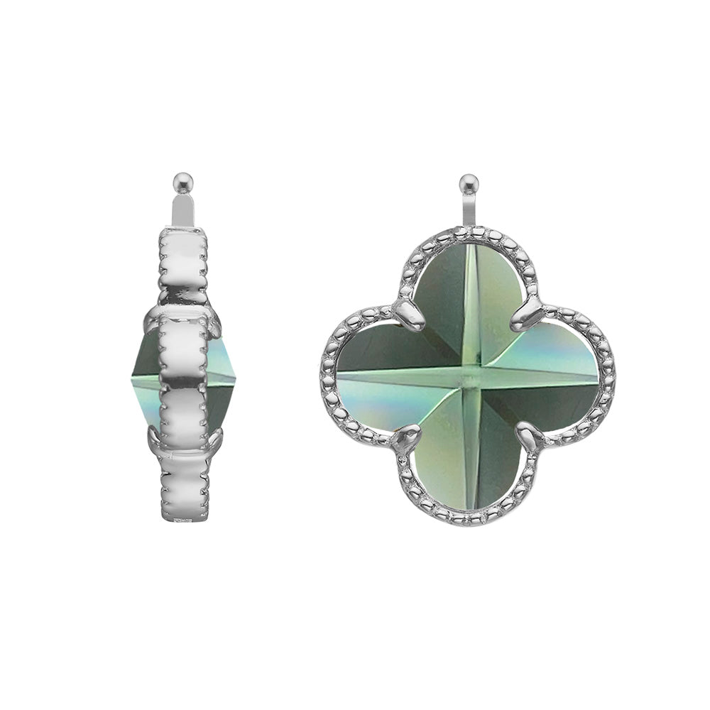 Glas facet Kleeblatt groß - rh/Silber